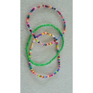 Handmade Seed Bead Bracelet Lot 3 Stretch Rainbow Green Stackable Boho